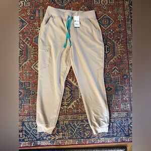 Figs Tan Joggers with Teal Drawstring